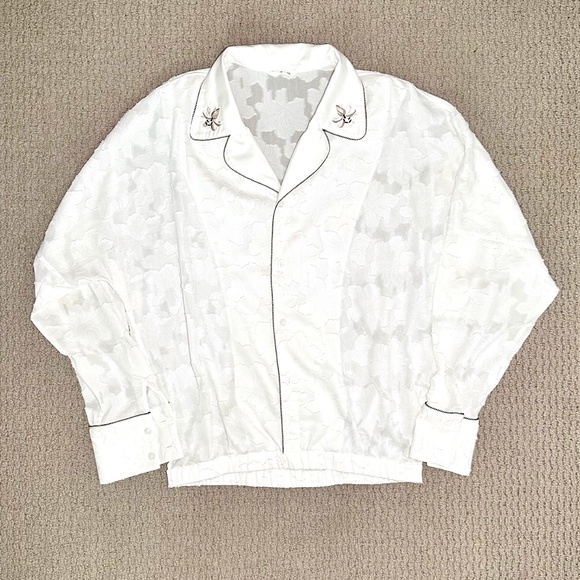 Valleyouth Embroidered White Semi-Sheer Shirt with Contrast Piping - Picture 2 of 11